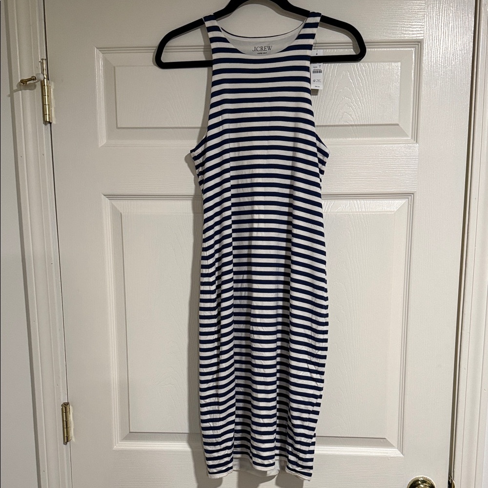 J. Crew Navy and White Striped Tank Midi Dress